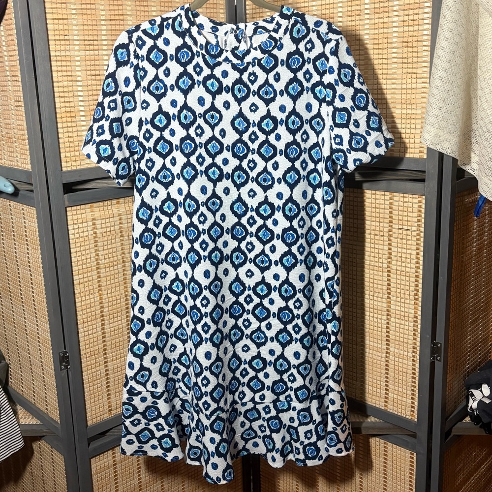 Mudpie White with Blue Print Dress
